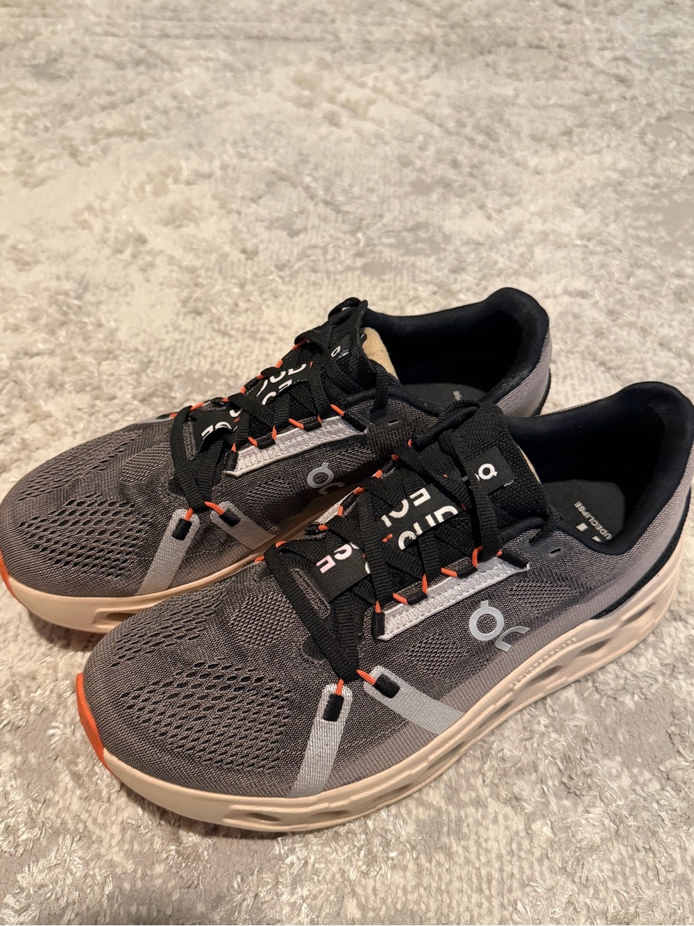 On Running Men's Gray Athletic Shoes with Orange Accents sz 9.5